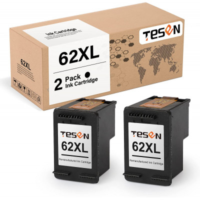 TESEN Remanufactured HP 62 XL 62XL Ink Cartridge Replacement 2 Black